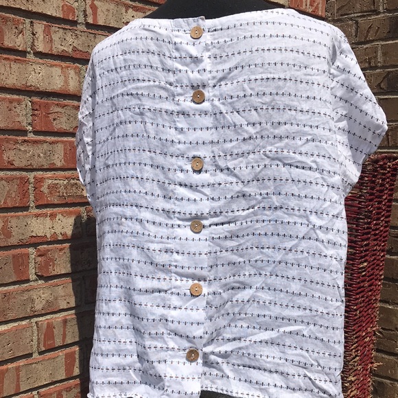 🪙🚨B2G1 CYNTHIA ROWLEY White Bumblebee Sleeveless Linen Buttoned Back Blouse - Picture 5 of 7